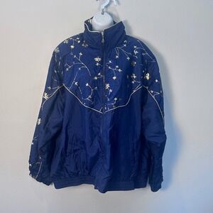NWT Active Frontier VNTG Navy Gold Floral Track Jacket Full Zip Sporty Womens XL